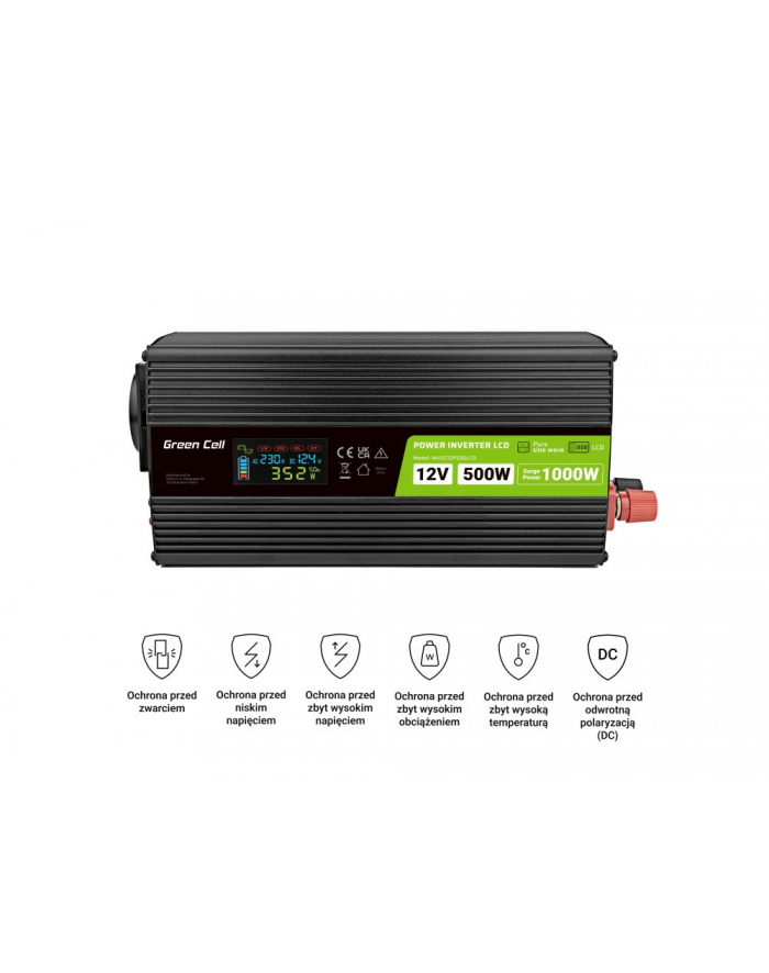 GREEN CELL PRZETWORNICA LCD 12V/230V 500W/1000W CZYSTY SINUS INVGC12P500LCD główny