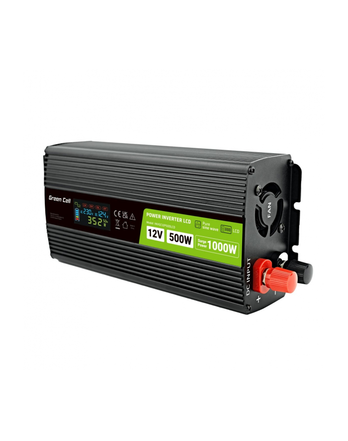 Przetwornica napięcia Green Cell PowerInverter LCD 12V 500W/1000W z wyświetlaczem - czysty sinus główny