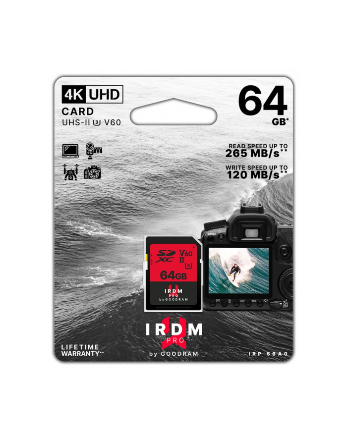 goodram Karta pamięci SDXC Iridium PRO 64GB V60 UHS-II U3 główny