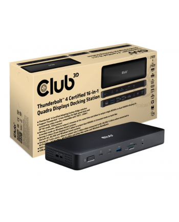 Club 3D Stacja/replikator 16v1 ThunderBolt 4 2xThunderbolt 3xDP 2xHDMI 3xUSB RJ45 SD-TF Karta 1xUSB-C 150W PD (CSV1583)