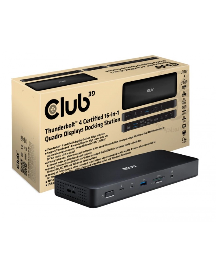 Club 3D Stacja/replikator 16v1 ThunderBolt 4 2xThunderbolt 3xDP 2xHDMI 3xUSB RJ45 SD-TF Karta 1xUSB-C 150W PD (CSV1583) główny