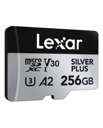 Lexar 256GB microSDXC Professional SILVER Plus UHS-I A2 V30 U3 4K microSDXC | 256GB | UHS-I | U3 | A2 | V30 | 4K | Odczyt do 205 MB/s | Zapis do 150MB/s | Adapter SD