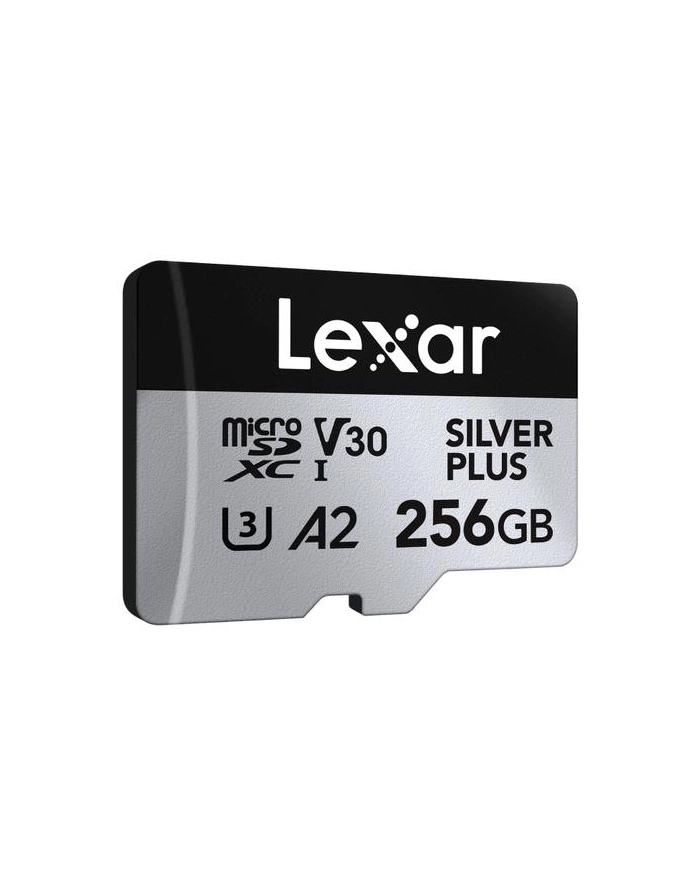 Lexar 256GB microSDXC Professional SILVER Plus UHS-I A2 V30 U3 4K microSDXC | 256GB | UHS-I | U3 | A2 | V30 | 4K | Odczyt do 205 MB/s | Zapis do 150MB/s | Adapter SD główny