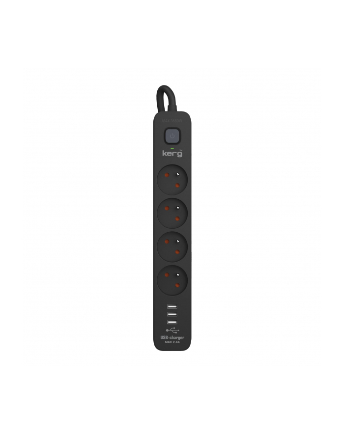 Urządzenie zasilające zabezpieczające KERG z wyłącznikiem 4 gniazda USB-A czarne 1,5m 16A H05VV-F 3x1,5mm2 główny