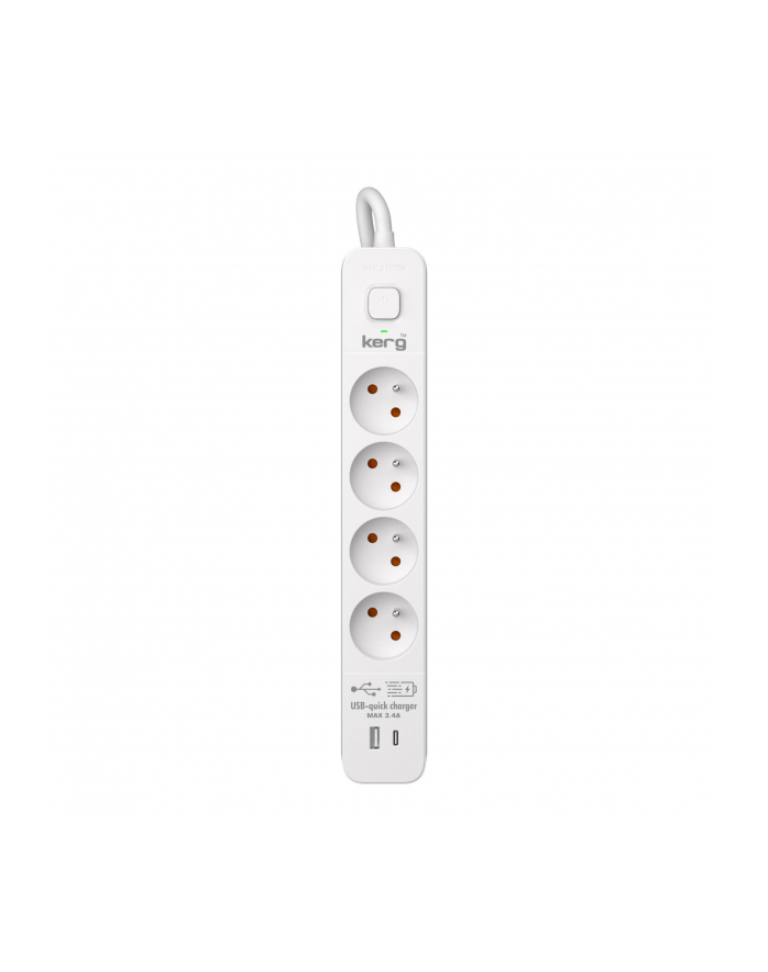 Urządzenie zasilające zabezpieczające KERG z wyłącznikiem 4 gniazda USB-C USB-A biało-szare 1,5m 16A H05VV-F 3x1,5mm2 główny