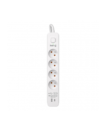 Urządzenie zasilające zabezpieczające KERG z wyłącznikiem 4 gniazda USB-C USB-A biało-szare 3m 16A H05VV-F 3x1,5mm2
