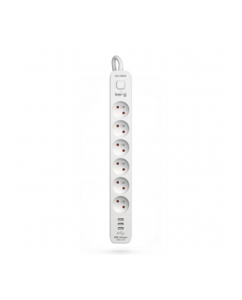 Urządzenie zasilające zabezpieczające KERG z wyłącznikiem 6 gniazd 3xUSB-A białe 3m 16A H05VV-F 3x1,5mm2