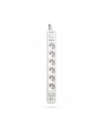 Urządzenie zasilające zabezpieczające KERG z wyłącznikiem 6 gniazd USB-C USB-A białe 1,5m 16A H05VV-F 3x1,5mm2