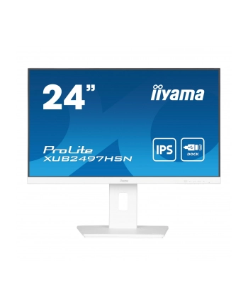 IIYAMA XUB2497HSN-W2 24inch IPS FHD 300cd/m2 1ms HDMI DP DP OUT 3xUSB 3.2 USB C 7.5W LAN Speakers 15cm Height Adj. Stand White (P)