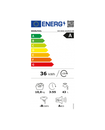 Pralka Whirlpool | W8 09AD CISZA EE | Klasa efektywności energetycznej A | Ładowanie od przodu | Pojemność prania 10 kg | 1400 obr/min | Głębokość: 69,9 cm | Szerokość 67,7 cm | Wyświetlacz | Wyświetlacz LCD | Funkcja pary | Napęd bezpośredni | Biał