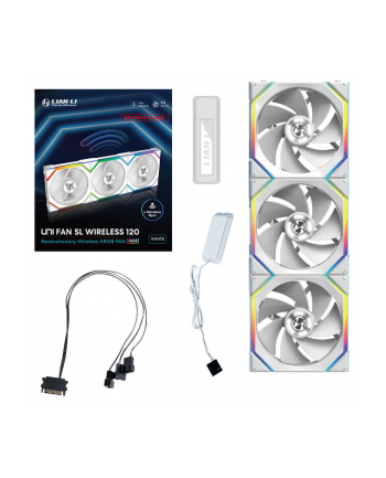 Lian Li UNI FAN SL Bezprzewodowy wentylator ARGB PWM, 3-pak z kontrolerem - odwczerwonyne ostrze, 120 mm, biały