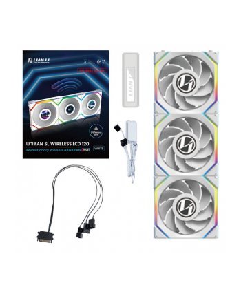 Lian Li UNI FAN SL Bezprzewodowy wentylator LCD, ARGB, PWM, 3-pak z kontrolerem - Reverse Blade, 120 mm, biały