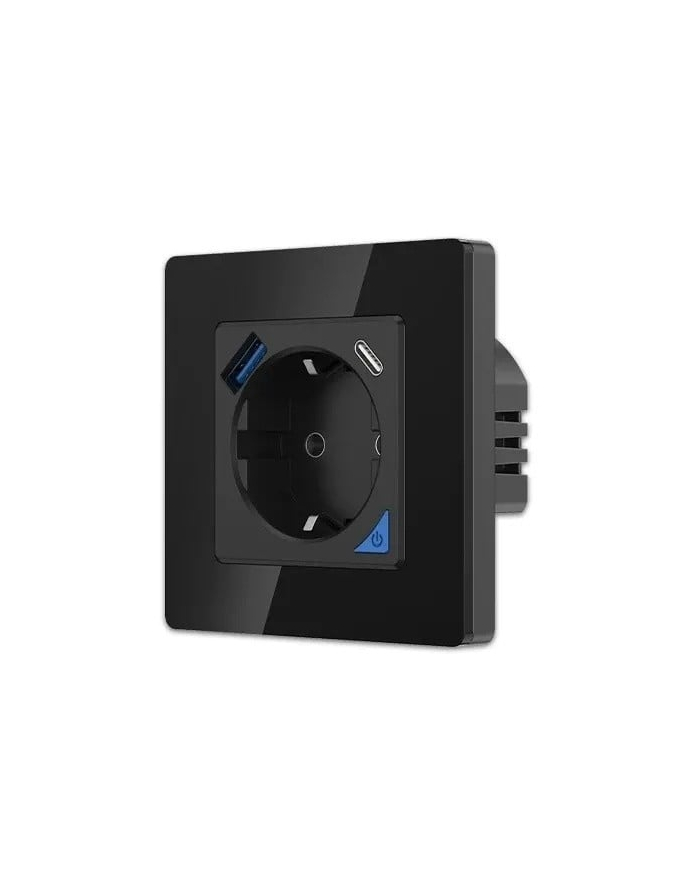 Extralink Smart Life Wall Socket Set Pro | Zestaw inteligentne gniazdko + ramka | Kolor Czarny, 230V, 1x USB A, 1x USB C, WiFi główny