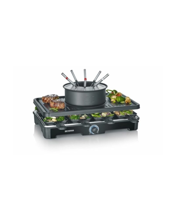 Severin RG 2347 Raclette 2w1 czarny Rodzaj: raclette/ grill | Moc [W]: 1400 | Kolor: czarny | Dodatki: 8 patelenek do raclette | grill 42 x 26 cm główny