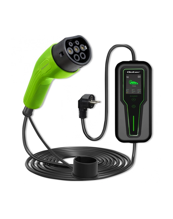 Ładowarka Qoltec do samochodu elektrycznego EV  z regulacją 2w1 typ2 | 3.5kW | 230V | LCD | Przenośna | Wallbox | 5m główny