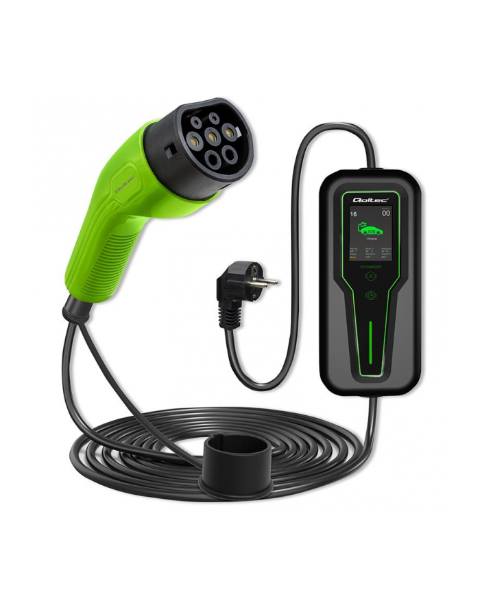 Ładowarka Qoltec do samochodu elektrycznego EV  z regulacją 2w1 typ2 | 3.5kW | 230V | LCD | Przenośna | Wallbox | 5m główny