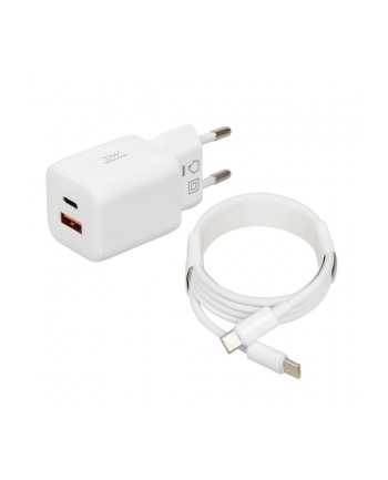 Ładowarka sieciowa iBOX C-42 USB A+C 33W kabel USB-C do USB-C biała