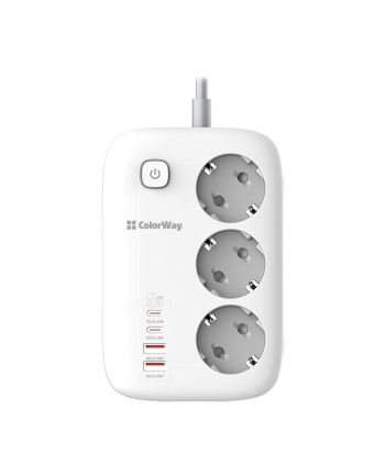 Colorway Przedłużacz Listwa zasilająca СolorWay 3 gniazda/2USB +2 Type C 65W 2m (CWCHE34PDW)