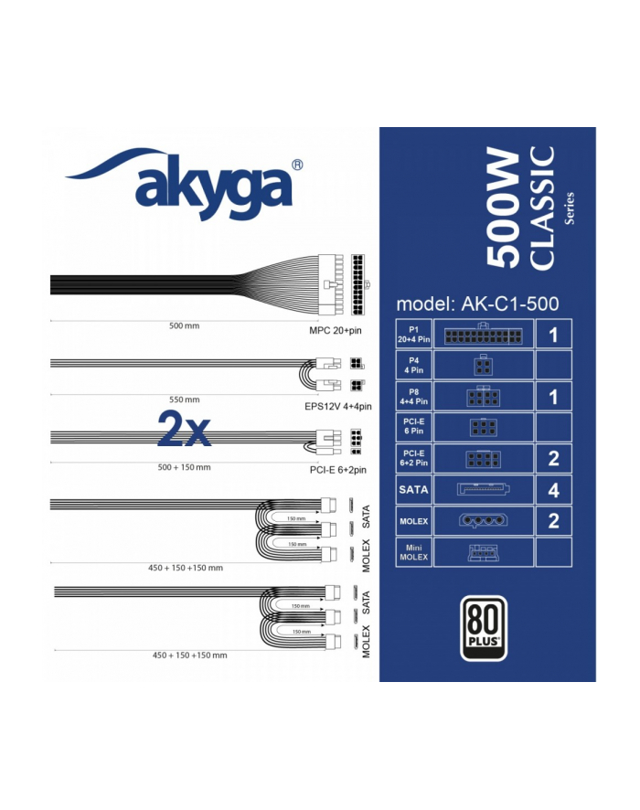 akyga Zasilacz ATX AK-C1-500 500W PRO SERIA                                                                        Zasilac główny