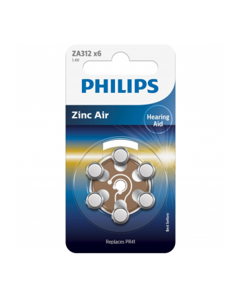 1x6 Philips Zinc-Air PR41 / 312 Hörgeräte Batterie