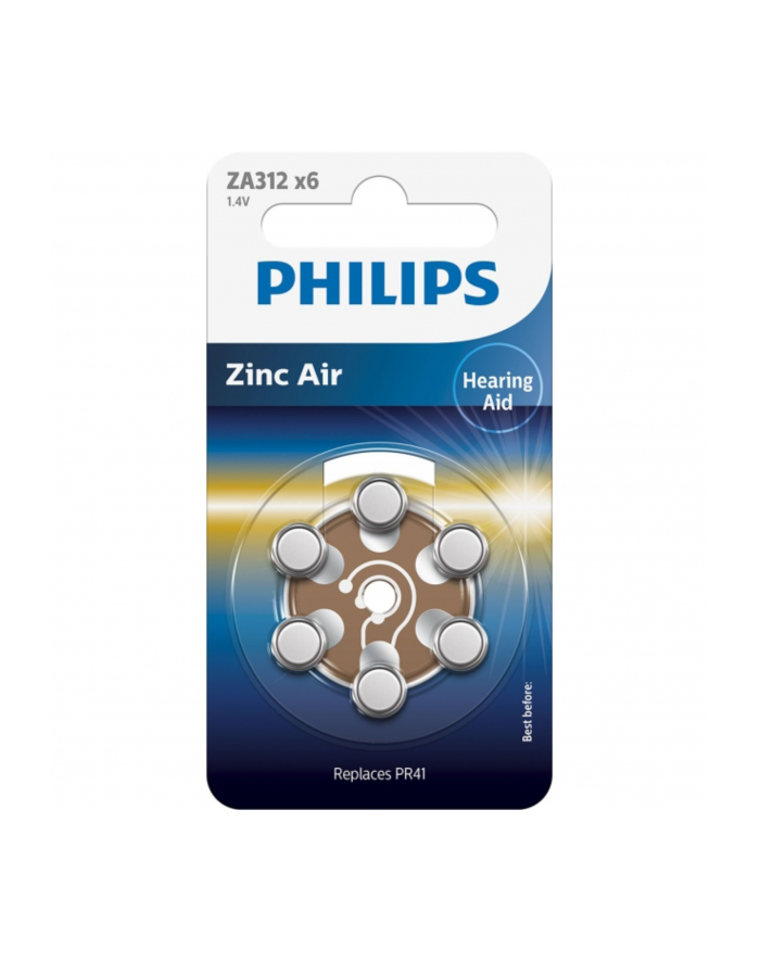 1x6 Philips Zinc-Air PR41 / 312 Hörgeräte Batterie główny