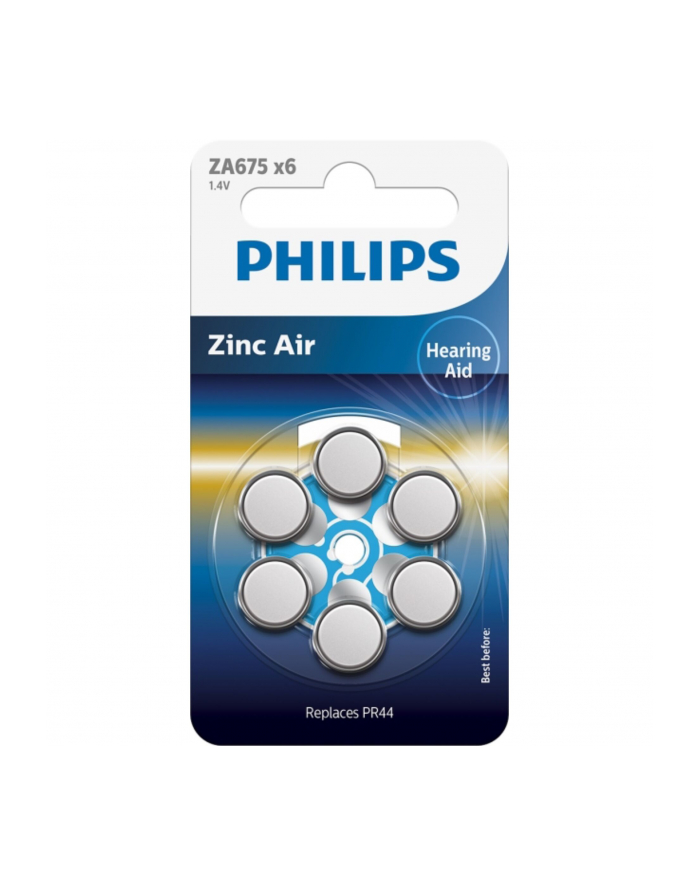 1x6 Philips Zinc-Air PR44 / 675 Hörgeräte Batterie główny