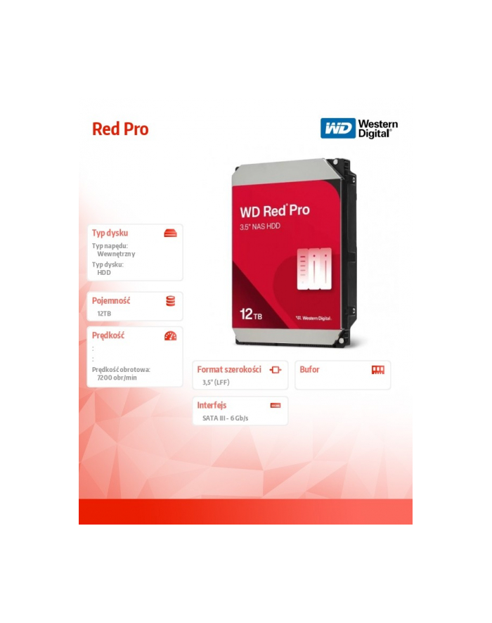 western digital Dysk HDD Red Pro 12TB 3,5'' 256MB SATAIII WD122KFBX główny