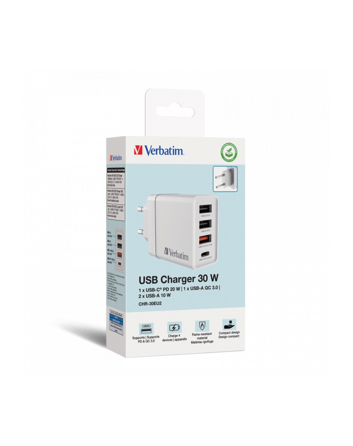 Verbatim USB Wall Charger 30W 1xUSB-C PD 3xUSB-A biały    49701 główny