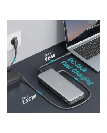 digitus Stacja dokująca USB Typ C 13-portów 3x HDMI 2x DisplayPort 4K/60Hz DC-Jack 150W