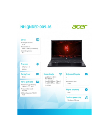 acer Notebook Nitro V 15 ANV15-51-57K8 Win11Home/i5-13420H/16GB/512GB SSD/RTX2050/15.6 ''