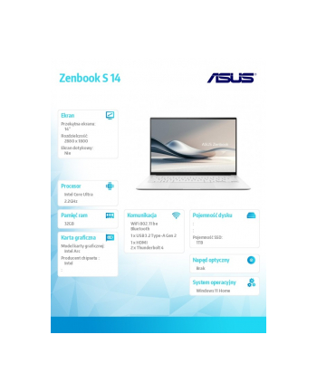 asus Notebook Zenbook S 14 UX5406SA-PV030W Ultra 7 258V  32GB/1TB