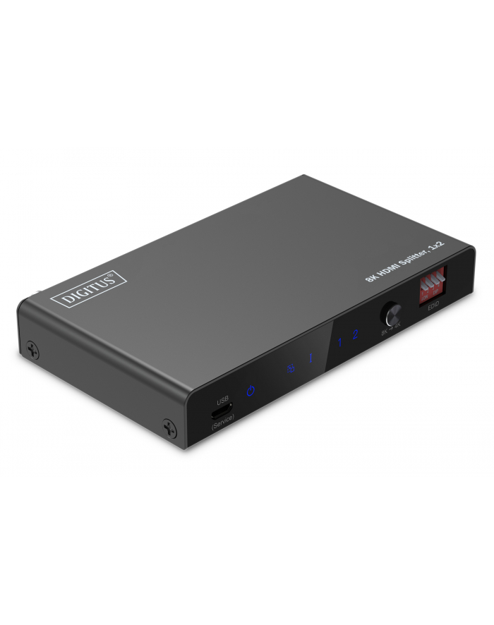 Rozdzielacz/Splitter DIGITUS HDMI 1x2, 8K/60Hz (4:4:4) z HDR, 48 Gbps, HDCP 2.3. Toslink / Stereo, EDID główny