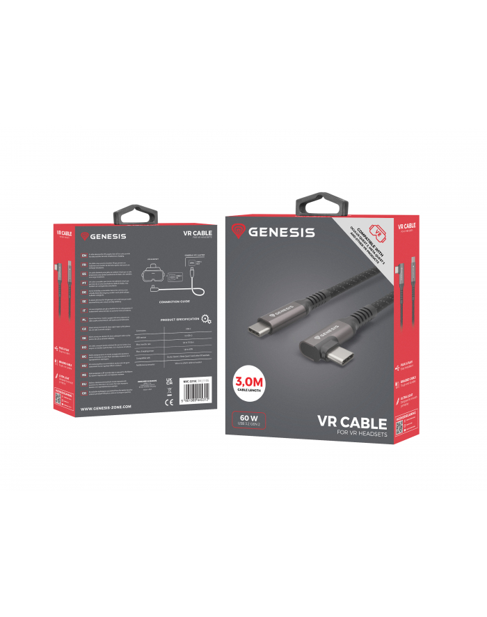 Kabel Genesis USB-C M/M 3.1 Gen 2 3M 10GB/S PD 60W VR Czarny główny