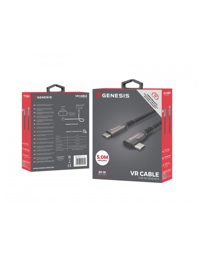 Kabel Genesis USB-C M/M 3.1 Gen 2 5M 10GB/S PD 60W VR Czarny główny