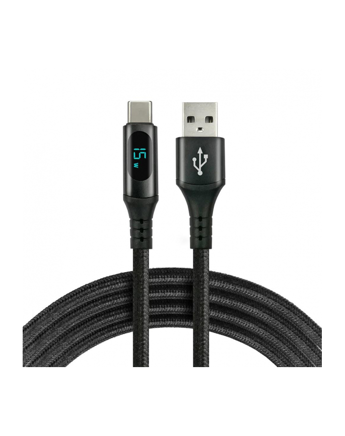 Kabel USB -> USB-C everActive CBB-2CBL 2m 3A wbudowany wyświetlacz czarny główny