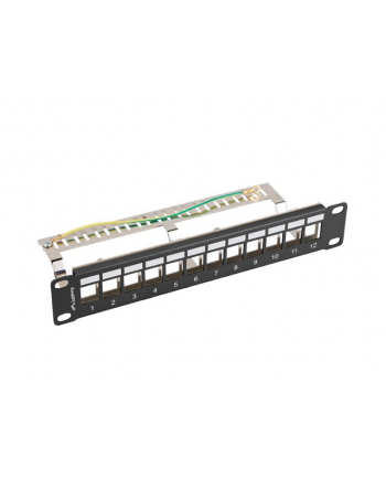 Patch panel pusty Lanberg 12 Port 1U 10'' FTP z organizerem do modułów Keystone czarny