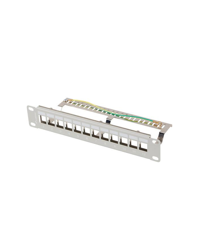 Patch panel pusty Lanberg 12 Port 1U 10'' FTP z organizerem do modułów Keystone szary główny