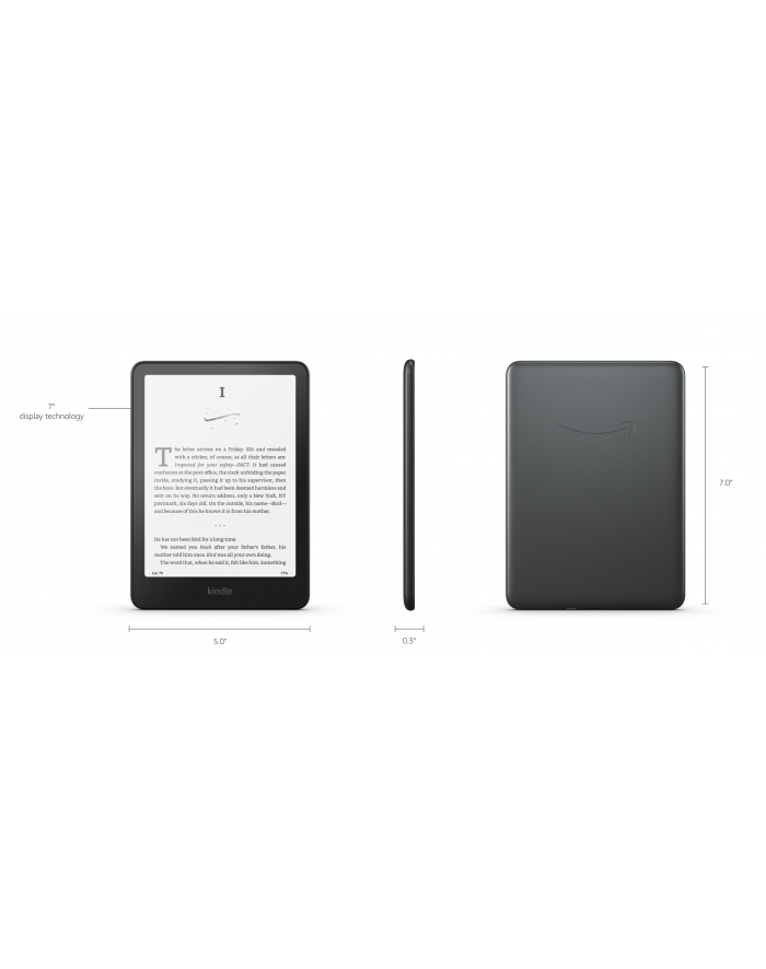 Ebook New Kindle PaperBIAŁY (12th Generation) - 2024 release 7” glare-free 32GB Wi-Fi Wireless charging (Without Lockscreen Ads) Metallic Black główny
