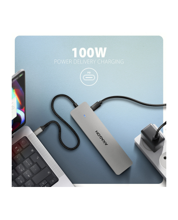 axagon HMC-7HX2 Wieloportovy hub USB 7in1, 5Gbps, 2x USB-A, 1x USB-C, 2x HDMI 4K/60Hz, GLAN, PD 100W, 15cm USB-C kabel