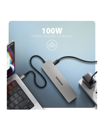 axagon HMC-7HX2 Wieloportovy hub USB 7in1, 5Gbps, 2x USB-A, 1x USB-C, 2x HDMI 4K/60Hz, GLAN, PD 100W, 15cm USB-C kabel