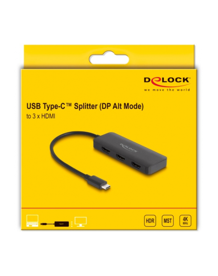 DeLOCK USB-C > 3x HDMI Splitter MST 4K 60Hz (black, 15cm) główny