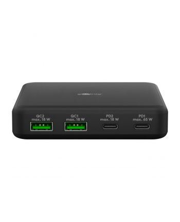 goobay USB-C multiport desktop charger, PD, GaN, 65 watts (black, 2x USB-C, 2x USB-A, Power Delivery, QuickCharge 3.0)