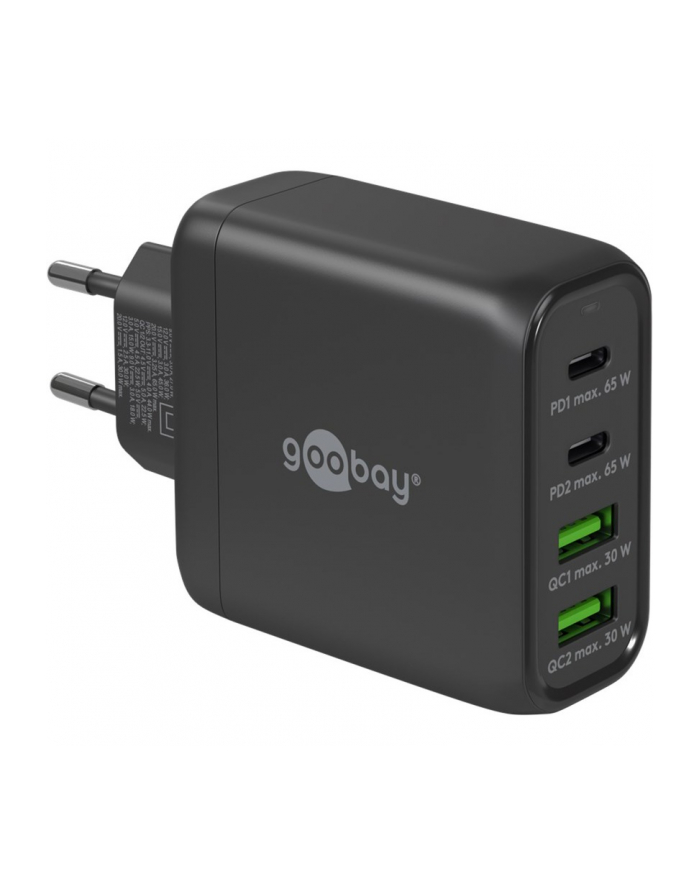 goobay USB-C multiport quick charger, PD, GaN, 68 watts (black, 2x USB-C, 2x USB-A, Power Delivery, QuickCharge) główny