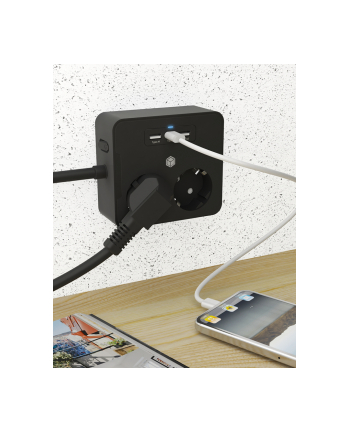 ICY BOX power strip IB-MPS2220B-CH, 2-way, 3x USB (black, 1.9 meter cable, switch)