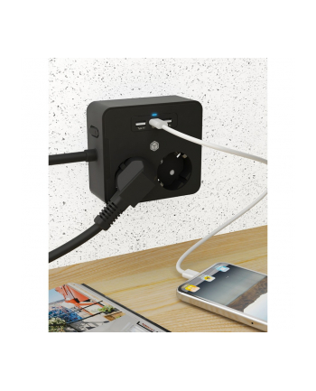 ICY BOX power strip IB-MPS2220B-CH, 2-way, 3x USB (black, 1.9 meter cable, switch)