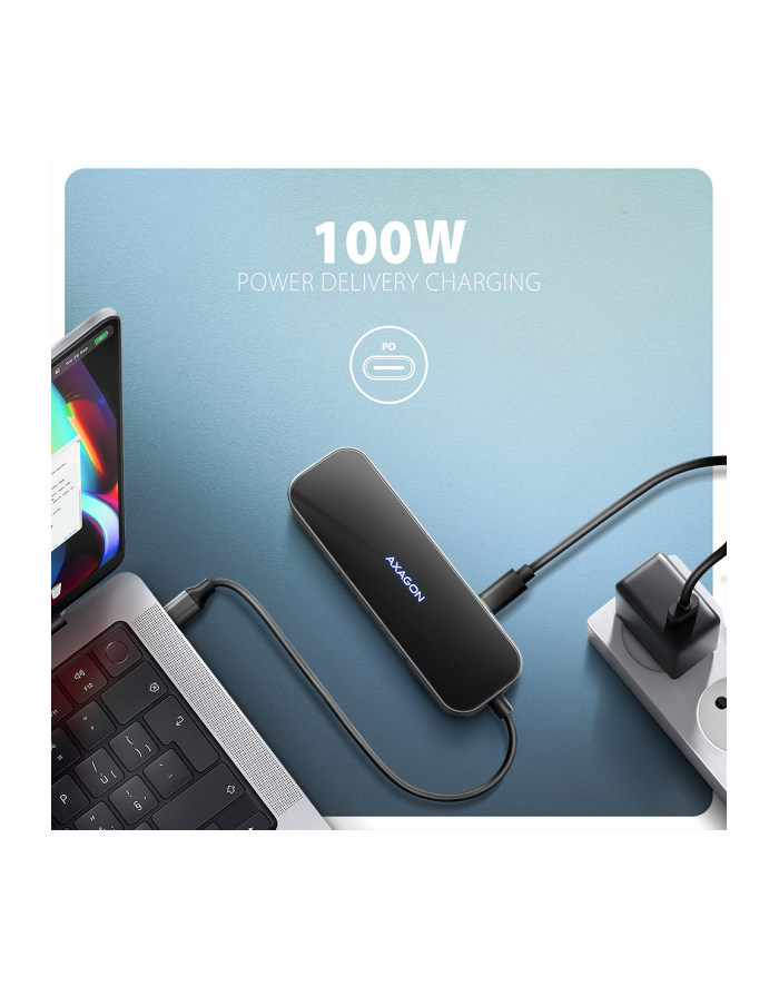 axagon HMC-6GLN Wieloportowy hub USB 6in1, 5Gbps, 2xUSB-A, 1x USB-C, GLAN, HDMI 4K/60Hz, PD 100W, 20cm USB-C kabel główny