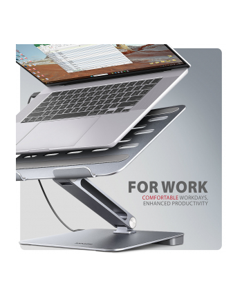 axagon HMC-STND Stojak z wieloportowy hub Aluminiowy 7in1, 5Gbps, do 10'-16' '' laptopów, nastawny, 3x USB-A, HDMI 4K/60Hz, GLAN, PD 100W, 60cm USB-C kabel