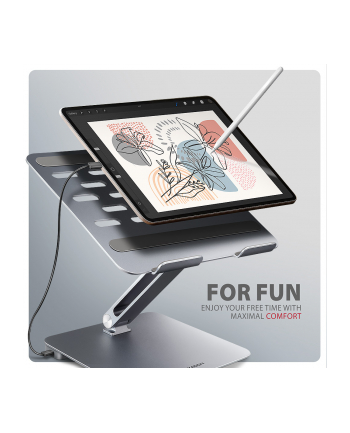 axagon HMC-STND Stojak z wieloportowy hub Aluminiowy 7in1, 5Gbps, do 10'-16' '' laptopów, nastawny, 3x USB-A, HDMI 4K/60Hz, GLAN, PD 100W, 60cm USB-C kabel