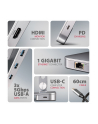 axagon HMC-STND Stojak z wieloportowy hub Aluminiowy 7in1, 5Gbps, do 10'-16' '' laptopów, nastawny, 3x USB-A, HDMI 4K/60Hz, GLAN, PD 100W, 60cm USB-C kabel - nr 18