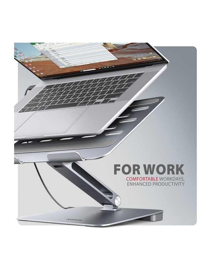 axagon HMC-STND Stojak z wieloportowy hub Aluminiowy 7in1, 5Gbps, do 10'-16' '' laptopów, nastawny, 3x USB-A, HDMI 4K/60Hz, GLAN, PD 100W, 60cm USB-C kabel główny